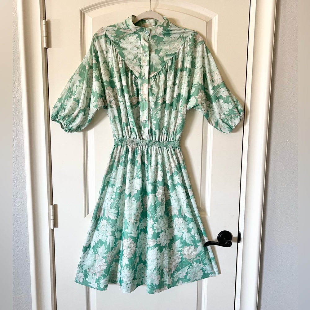 Vintage Melissa Lane mint green and white floral sheer print dress 12
